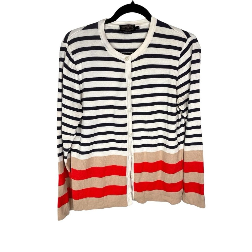 PENDLETON Women's White Multicolor Stripe Sweater Cardigan Large